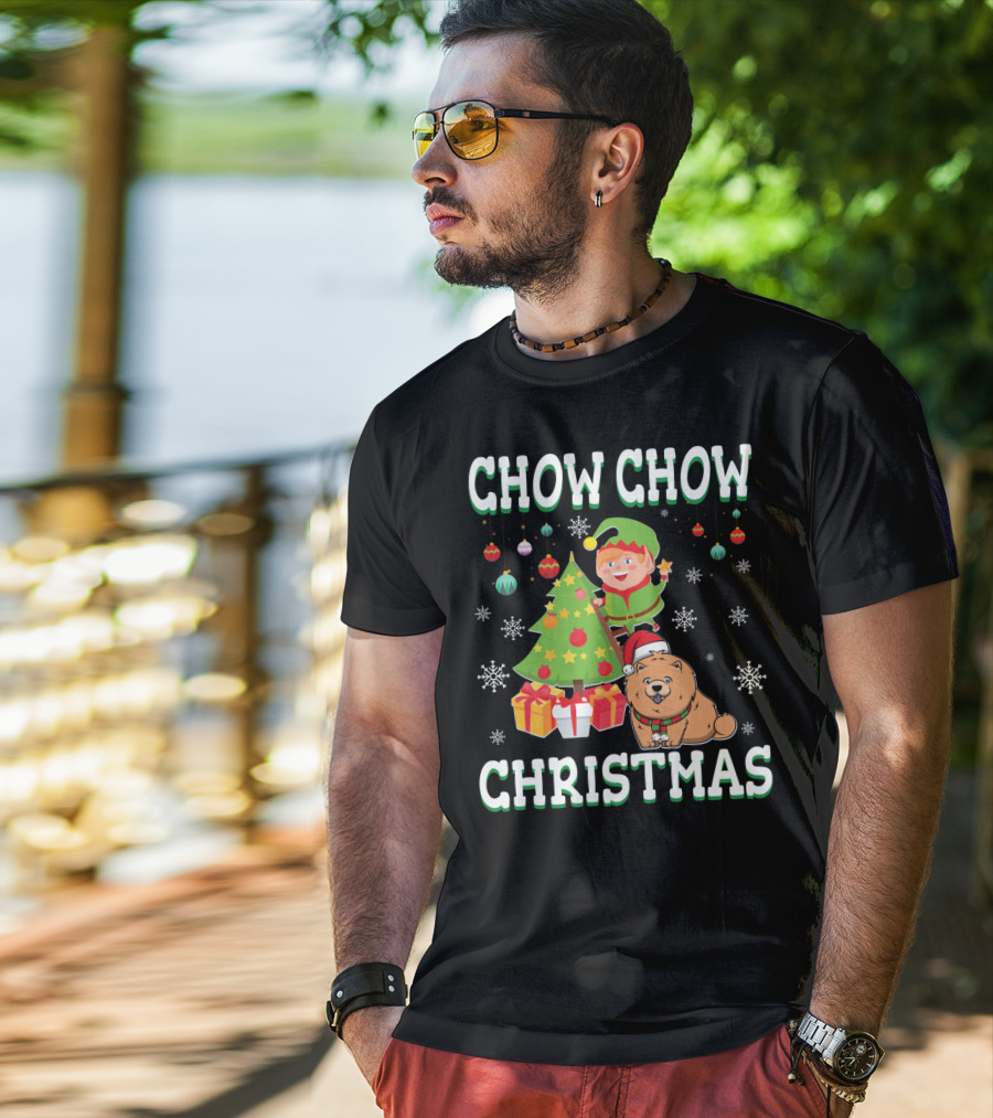 Chow Chow Christmas Elf Tree Presents Snowflakes T-Shirt