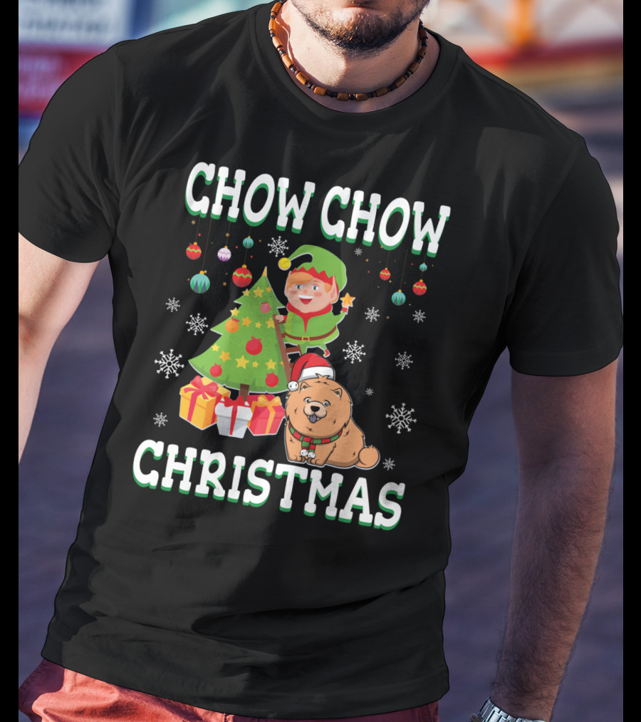 Chow Chow Christmas Elf Tree Presents Snowflakes T-Shirt