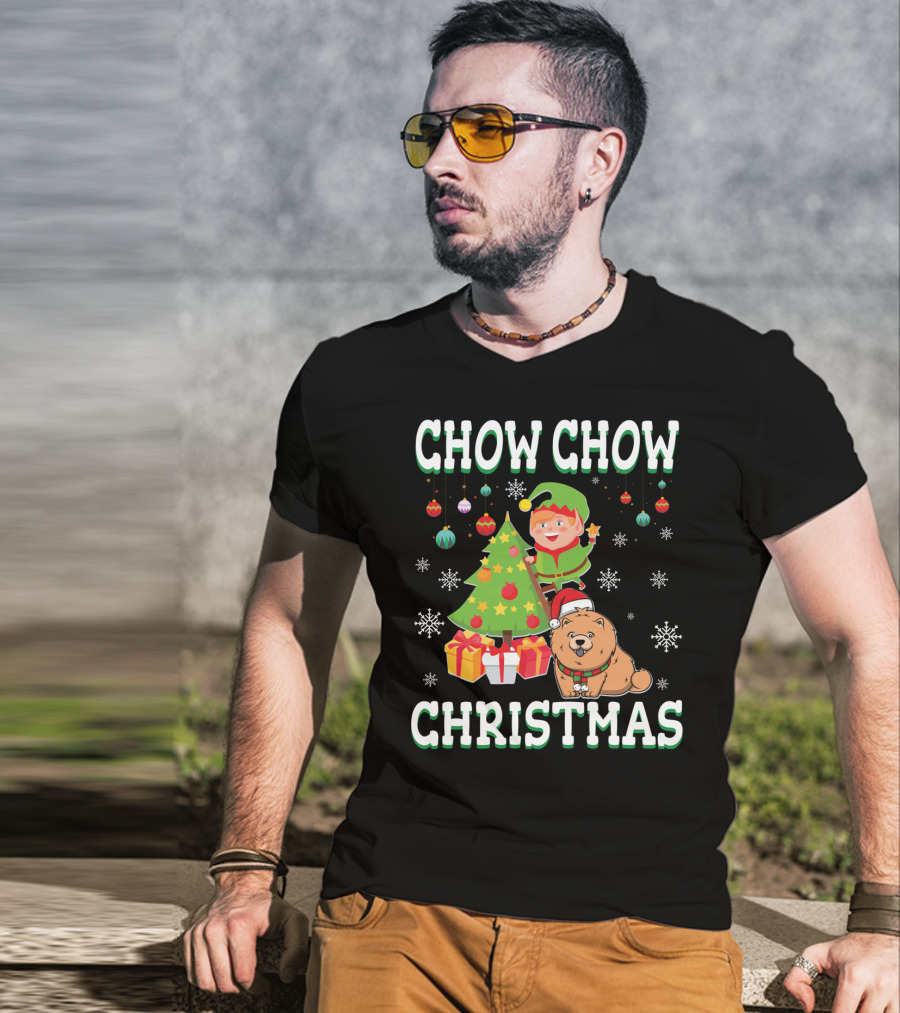Chow Chow Christmas Elf Tree Presents Snowflakes T-Shirt