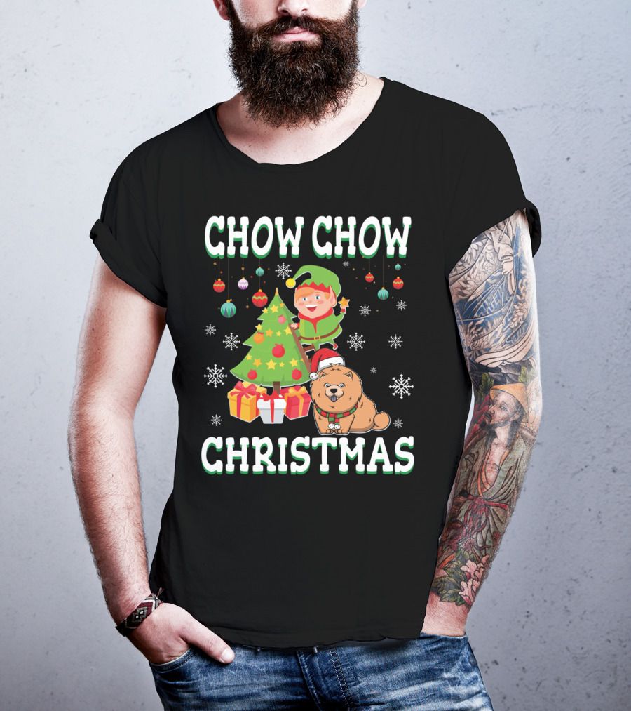 Chow Chow Christmas Elf Tree Presents Snowflakes T-Shirt