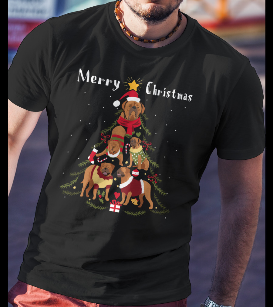 Merry Christmas French Mastiff Dogue De Bordeaux Christmas Tree T-Shirt