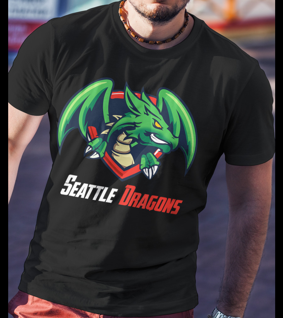 Seattle Dragons Football Logo Green Dragon Shield T-Shirt