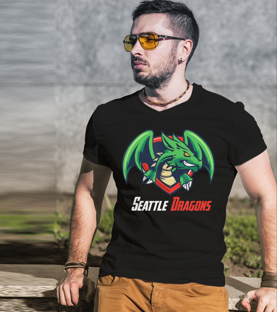 Seattle Dragons Football Logo Green Dragon Shield T-Shirt