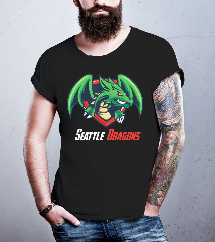 Seattle Dragons Football Logo Green Dragon Shield T-Shirt