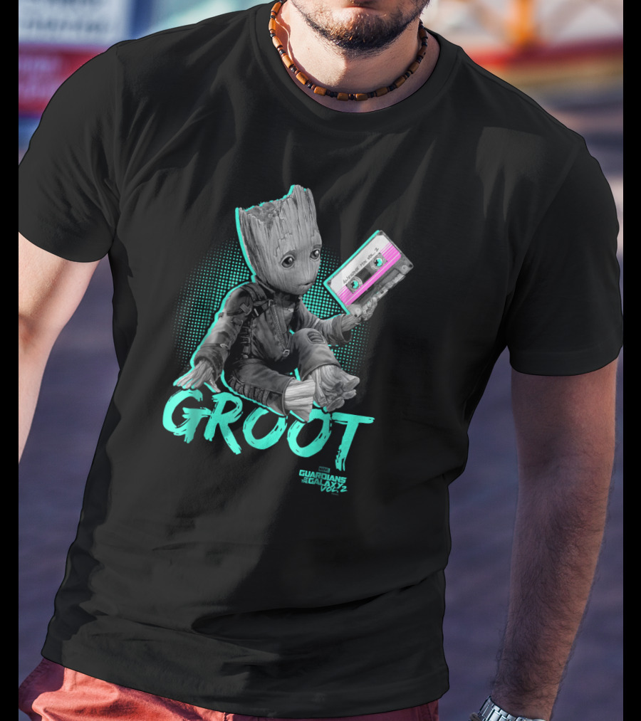 Guardians Of The Galaxy Vol. 2 Baby Groot Neon Cassette Tape T-Shirt