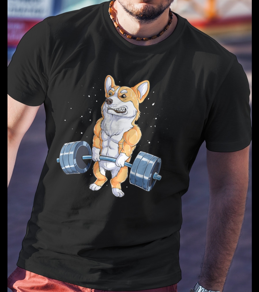 Corgi Weightlifting Deadlift Fitness Muscle Dog Lifting Barbell T-Shirt