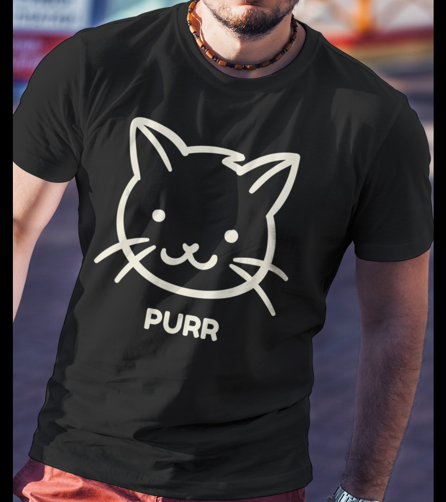 Funny Cat Face Purr Outline Drawing T-Shirt