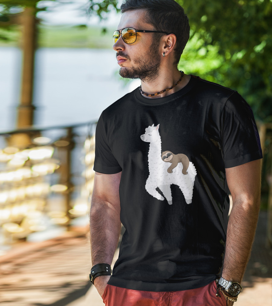 Sloth Best Friends Riding Llama Alpaca T-Shirt