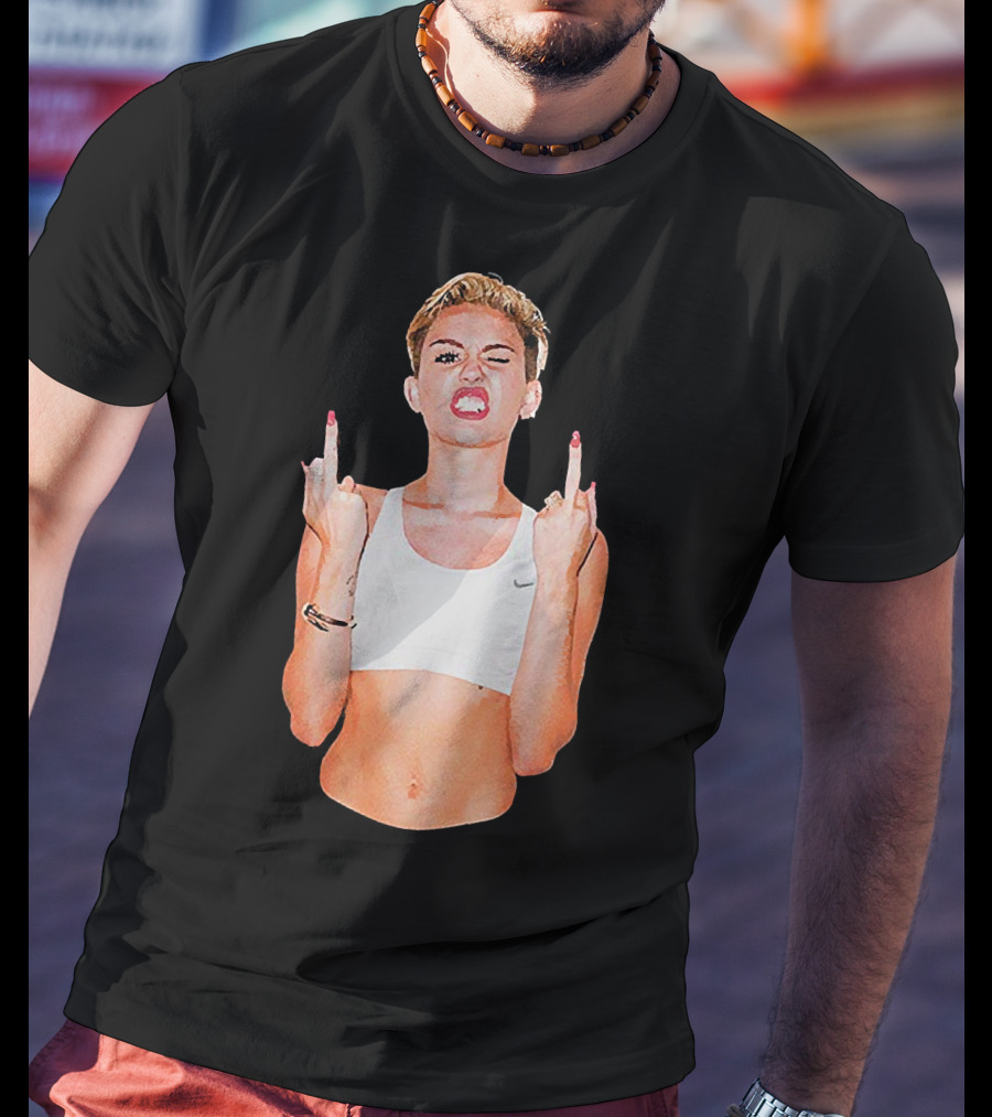 Miley Cyrus Middle Finger Up Pose Cropped Tank Top T-Shirt
