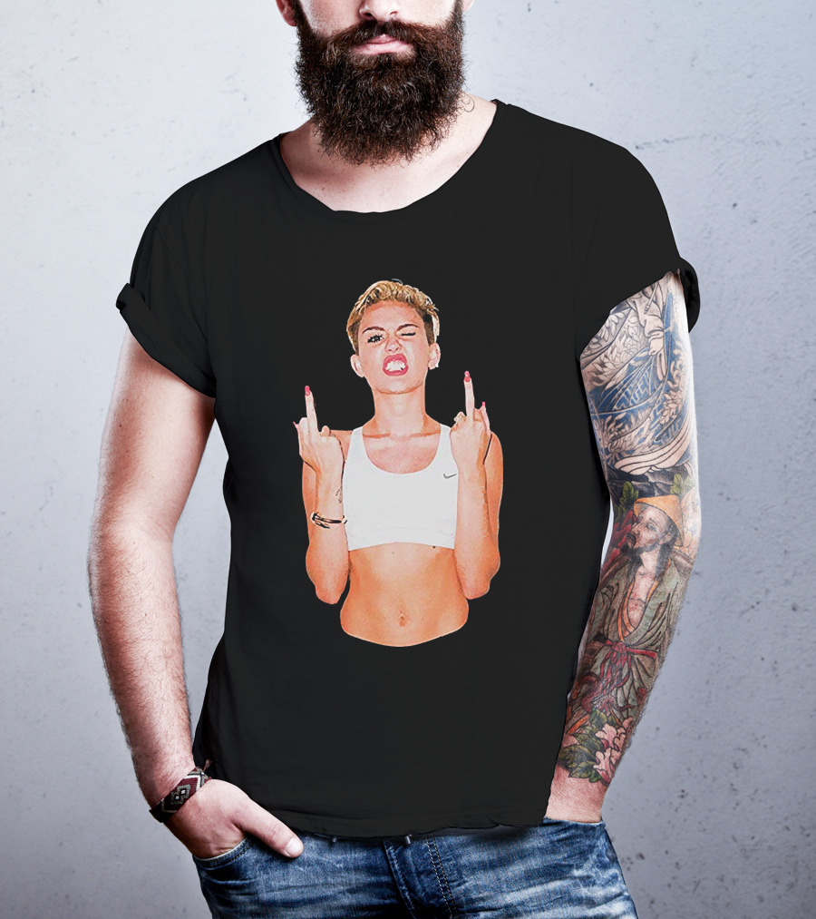 Miley Cyrus Middle Finger Up Pose Cropped Tank Top T-Shirt