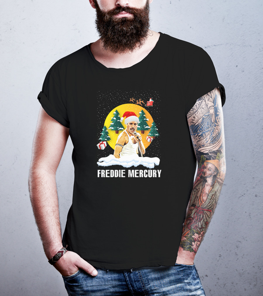 Freddie Mercurys Love Christmas Santa Hat Trees Gifts T-Shirt
