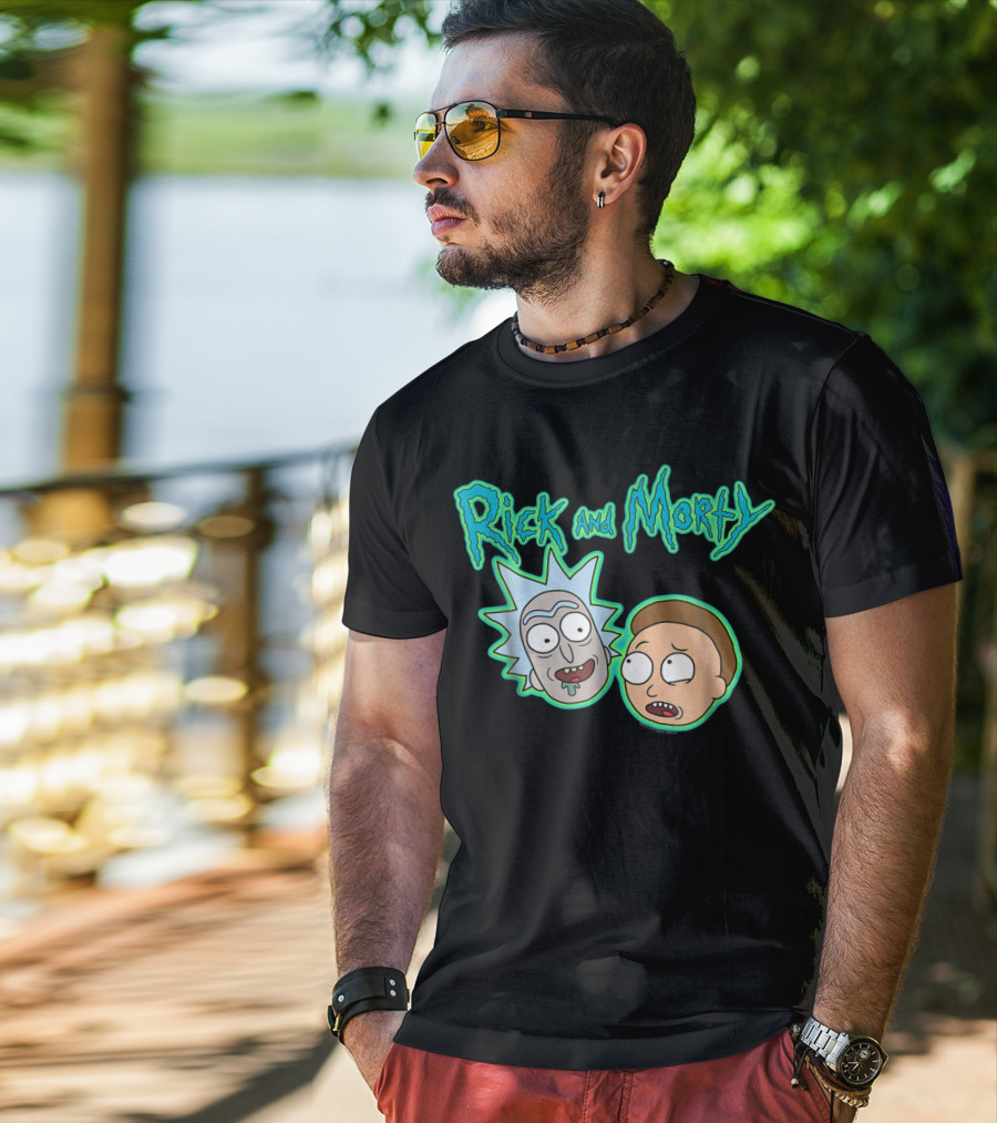 Rick And Morty Heads And Logo Iconic Characters Text T-Shirt