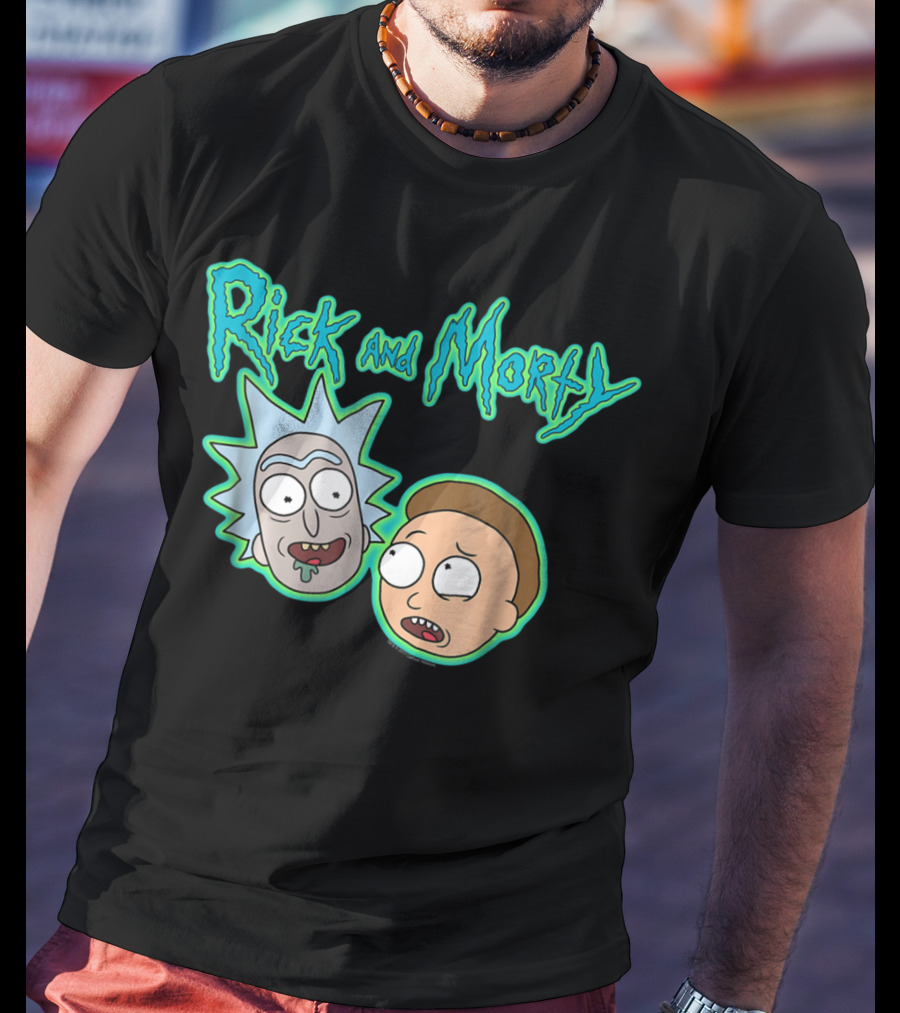 Rick And Morty Heads And Logo Iconic Characters Text T-Shirt