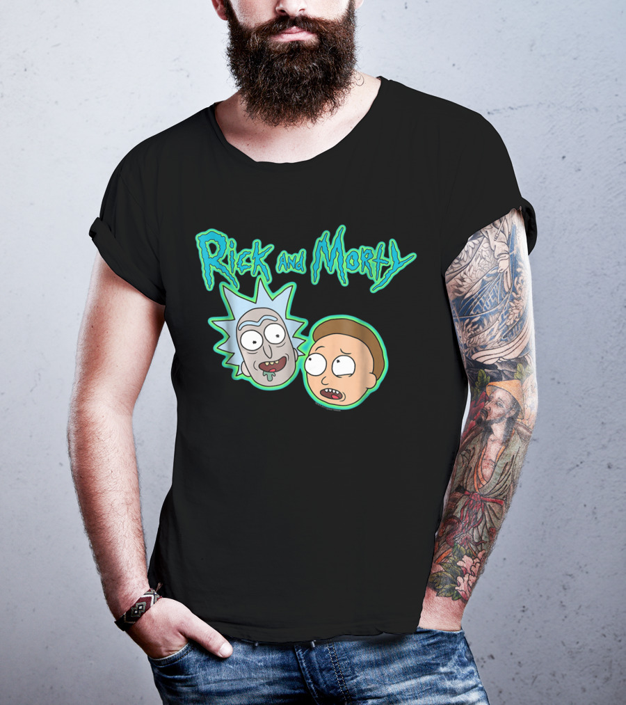 Rick And Morty Heads And Logo Iconic Characters Text T-Shirt