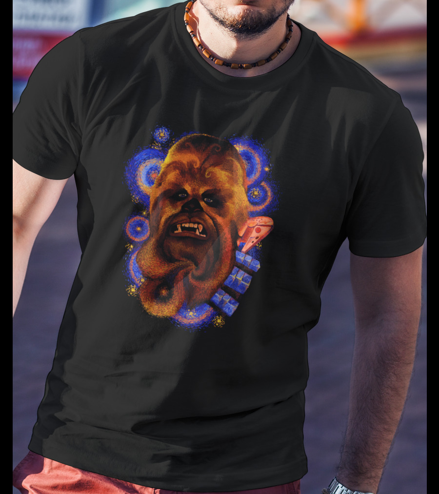 Star Wars Chewbacca Van Gogh Starry Night Style Pizza Space T-Shirt