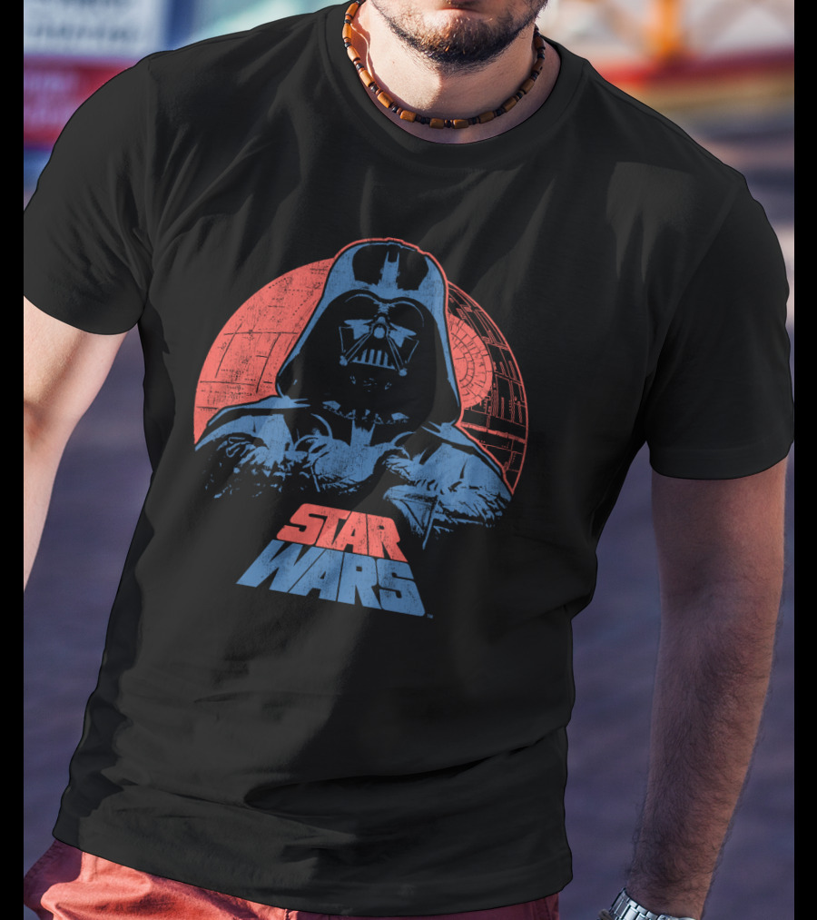 Star Wars Darth Vader Death Star Retro Red And Blue T-Shirt