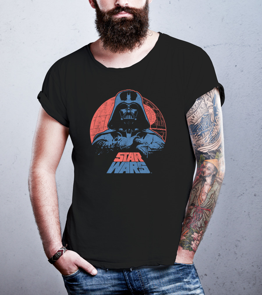 Star Wars Darth Vader Death Star Retro Red And Blue T-Shirt