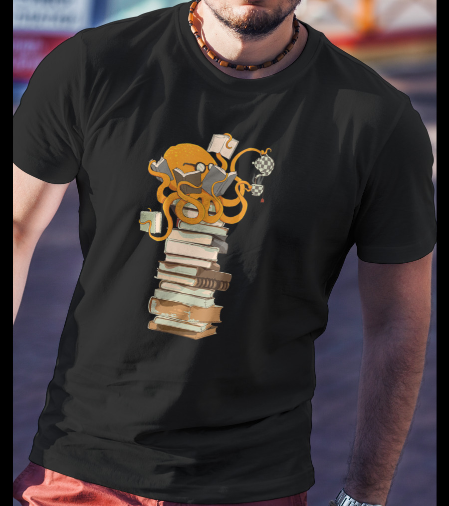 Octopus Reading Tea Coffee Books Stack T-Shirt