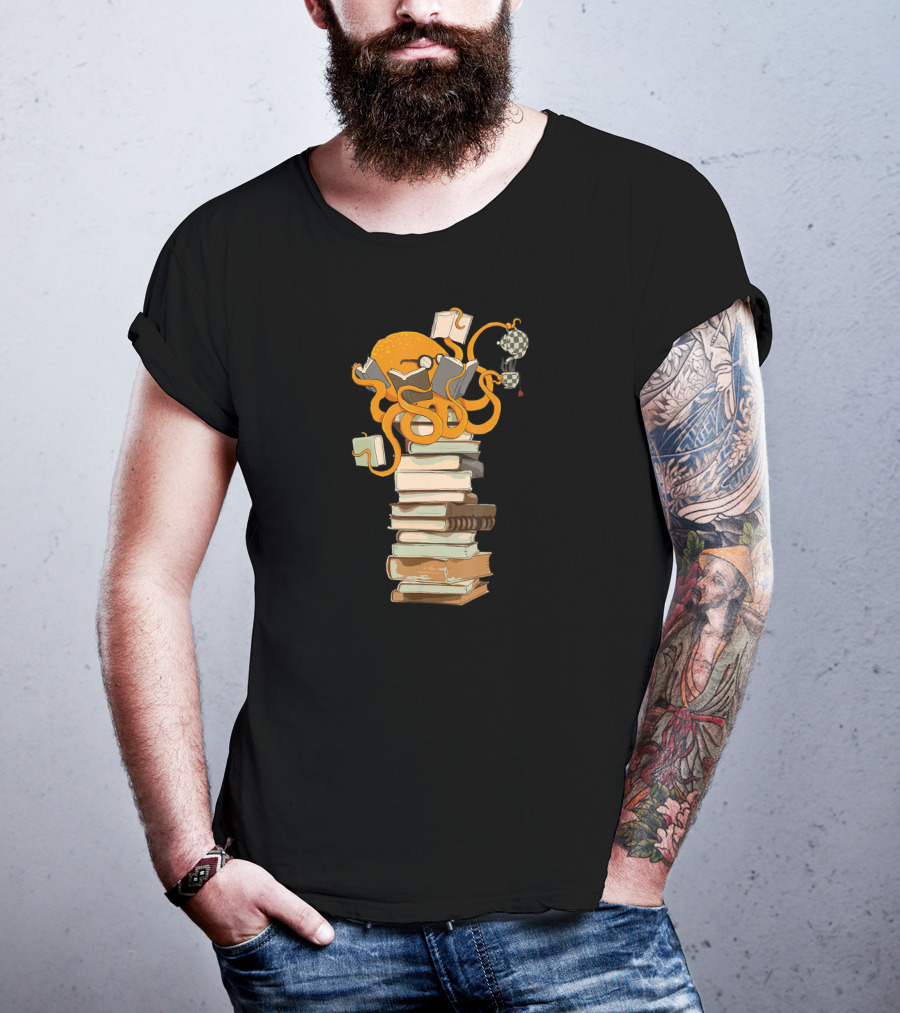 Octopus Reading Tea Coffee Books Stack T-Shirt