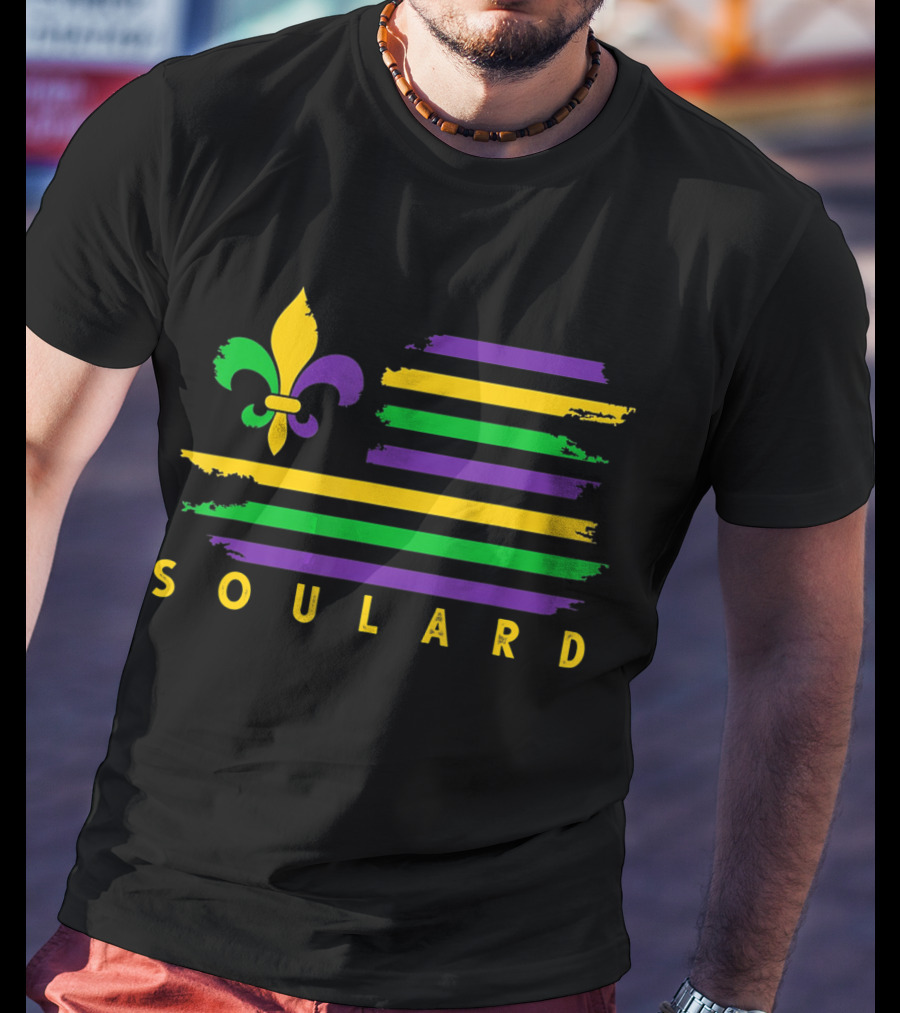 Soulard Fleur-de-Lis Mardi Gras Flag Stripes T-Shirt