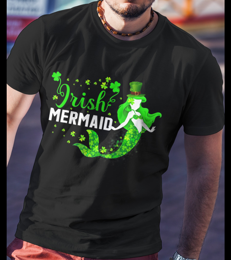 Irish Mermaid St Patrick Day Clover Hat T-Shirt