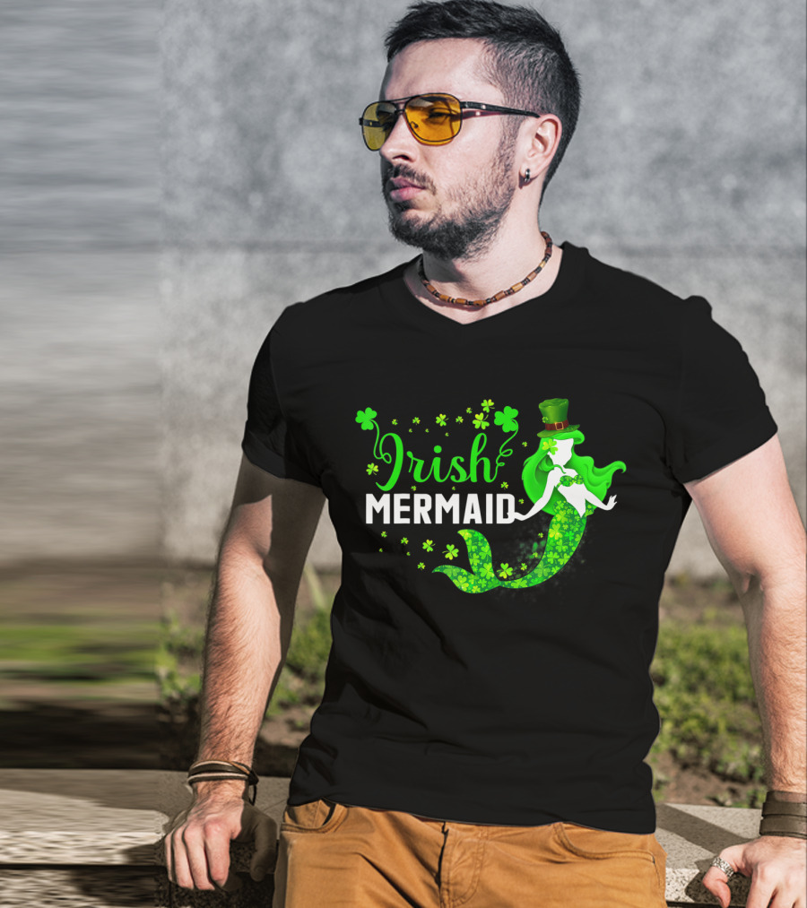 Irish Mermaid St Patrick Day Clover Hat T-Shirt