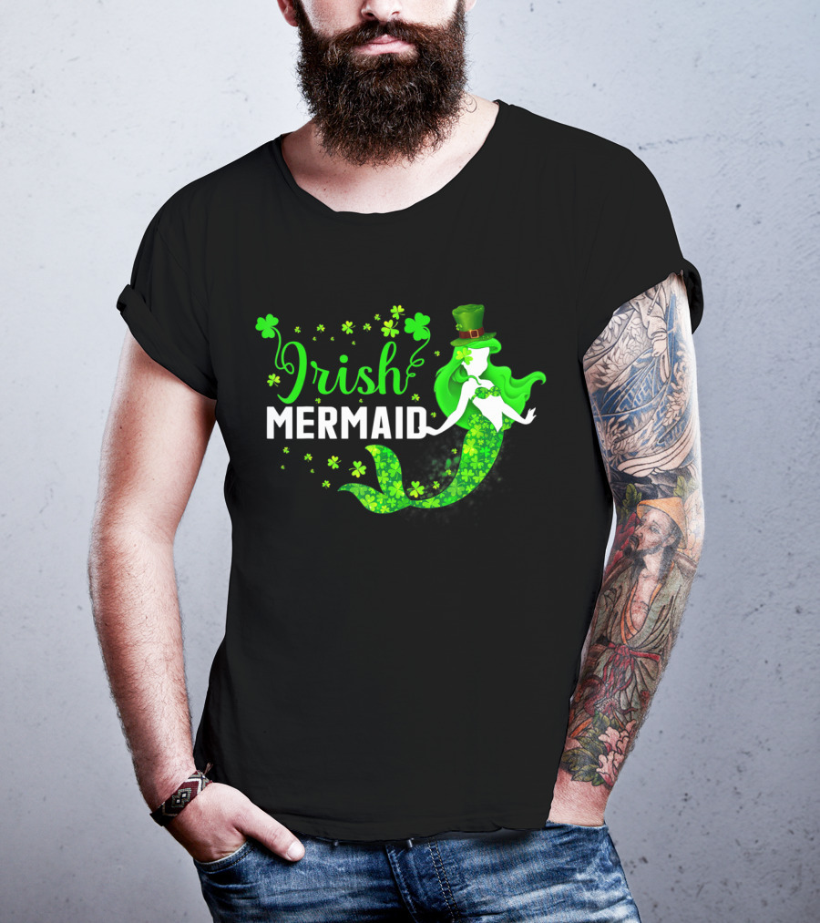 Irish Mermaid St Patrick Day Clover Hat T-Shirt