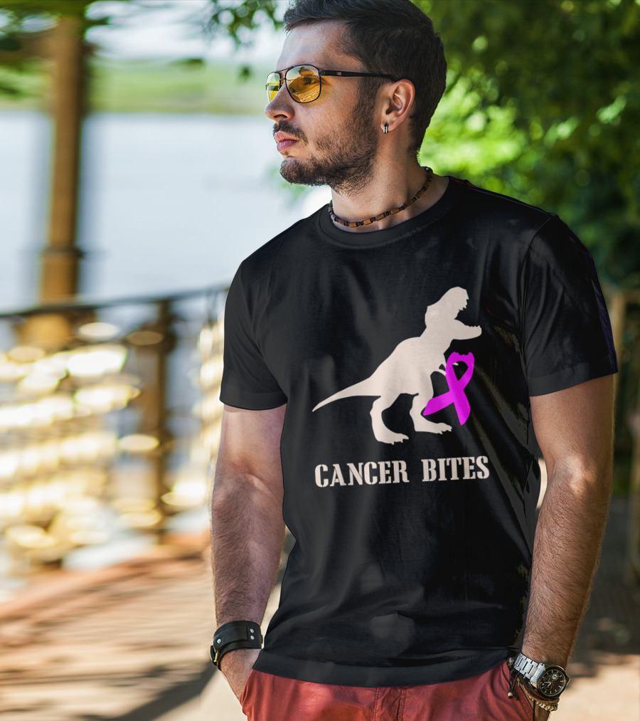 Cancer Bites Breast Cancer Dinosaur Pink T-Shirt