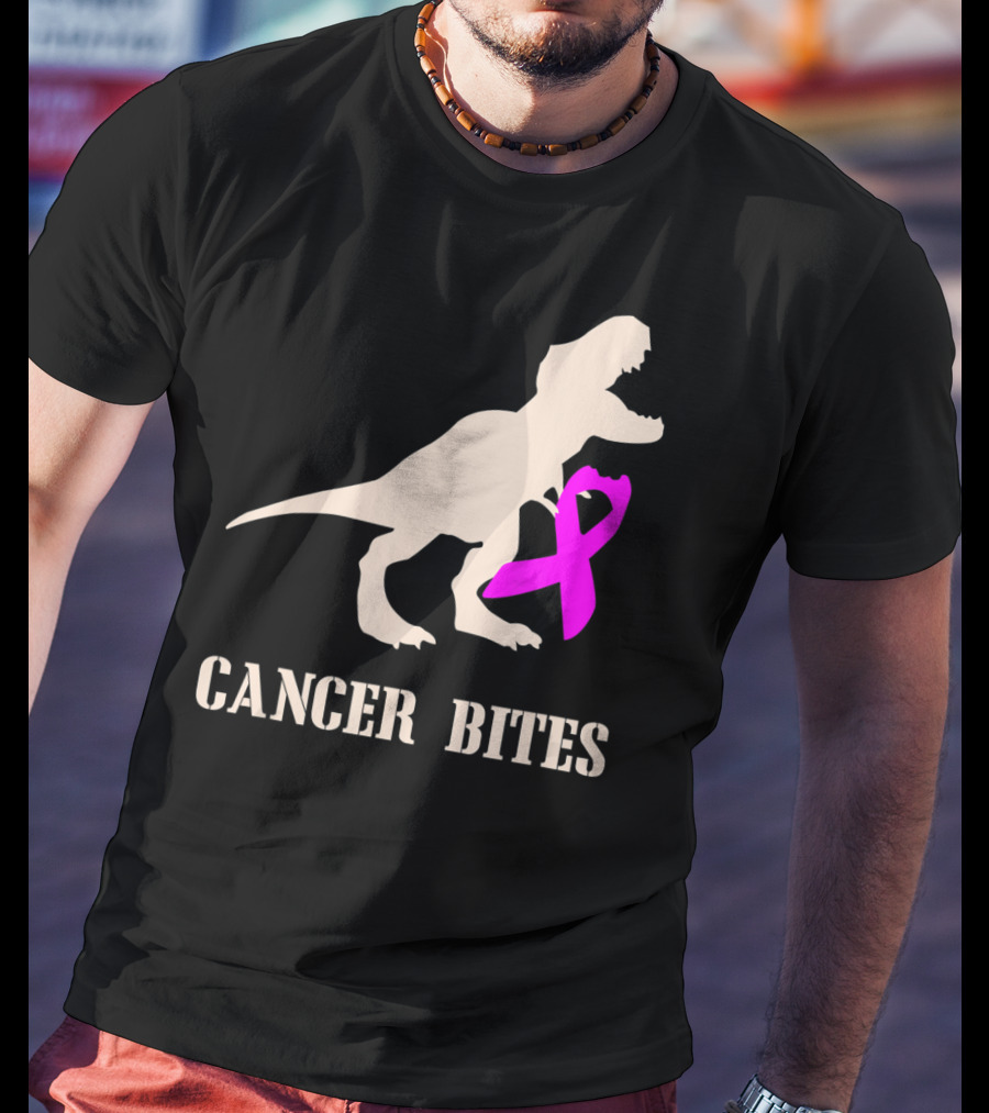 Cancer Bites Breast Cancer Dinosaur Pink T-Shirt