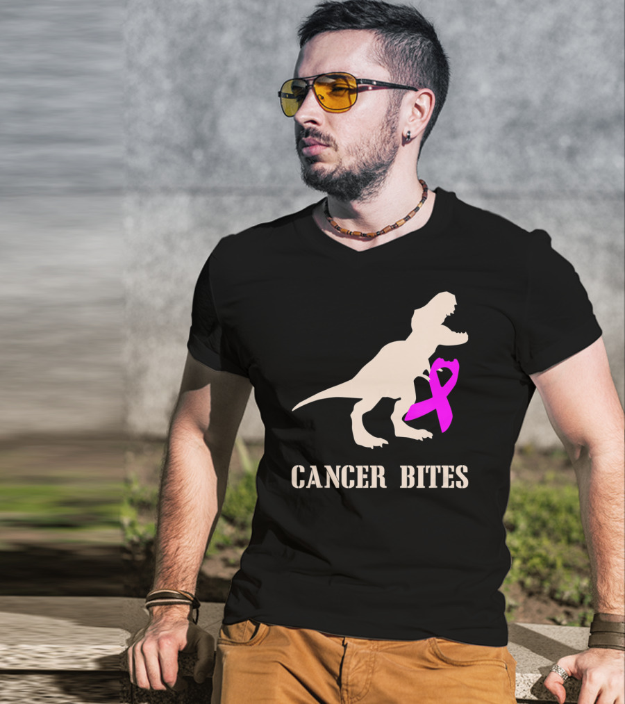 Cancer Bites Breast Cancer Dinosaur Pink T-Shirt