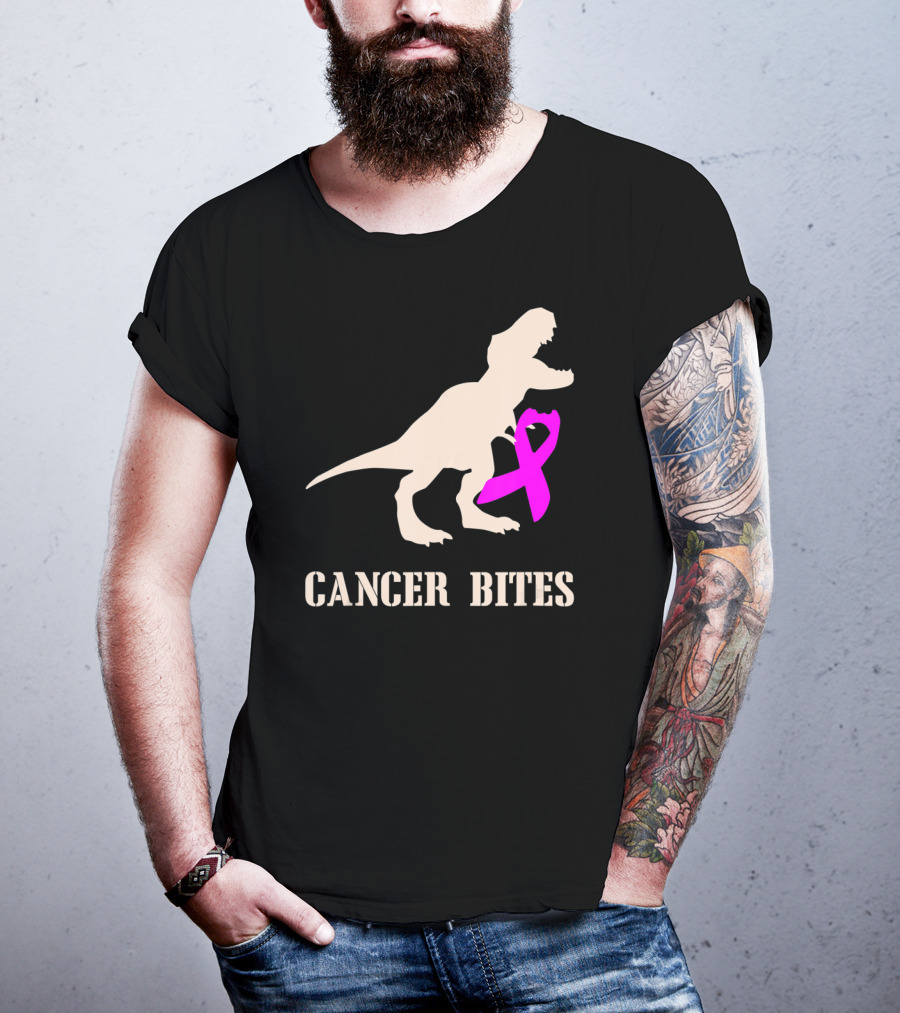 Cancer Bites Breast Cancer Dinosaur Pink T-Shirt