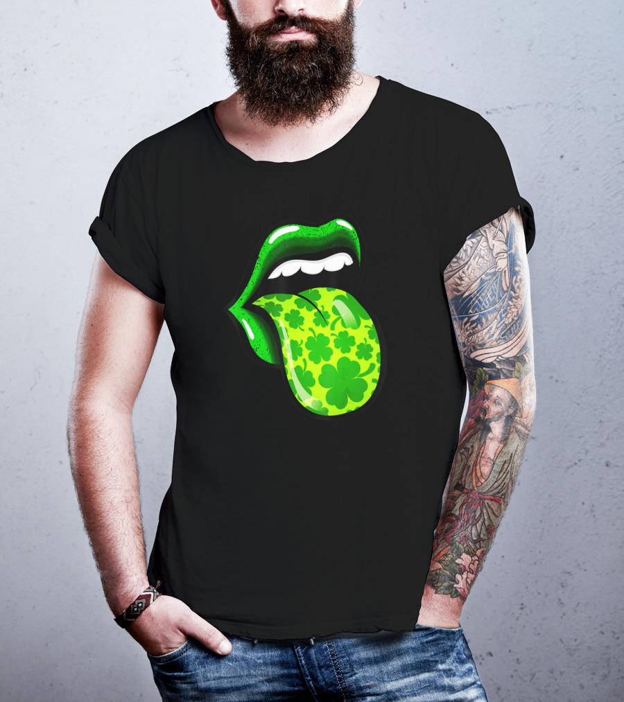 Green Shamrock Lips St Patricks Day Women T-Shirt