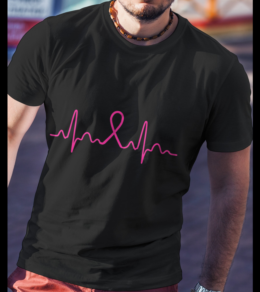 Heartbeat Pink Ribbon Breast Cancer Awareness T-Shirt