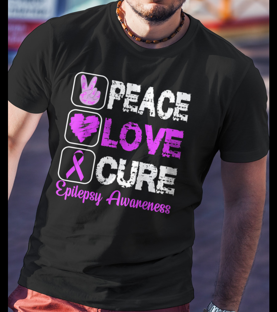 Peace Love Cure Epilepsy Awareness T-Shirt