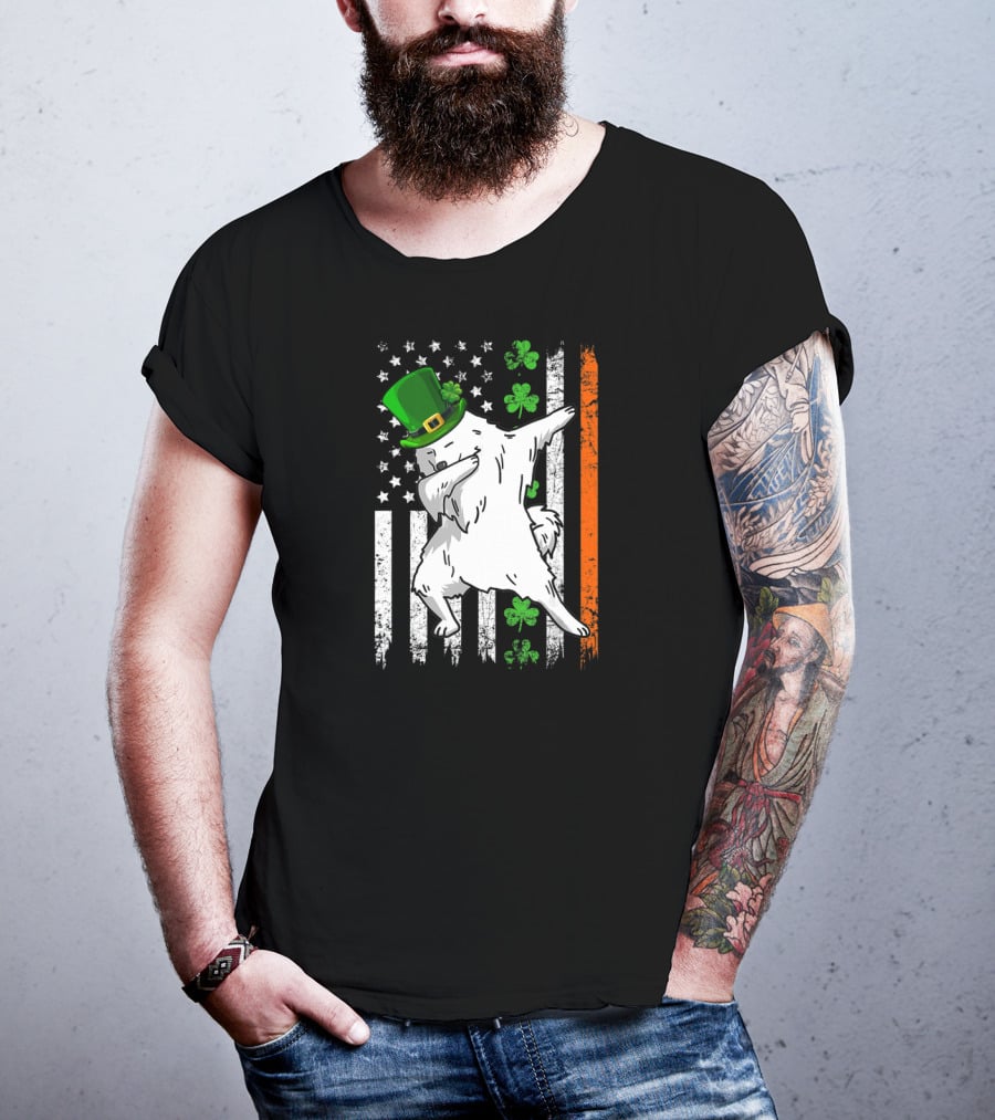Dabbing Samoyed Leprechaun Patrick Irish Flag Shamrocks T-Shirt