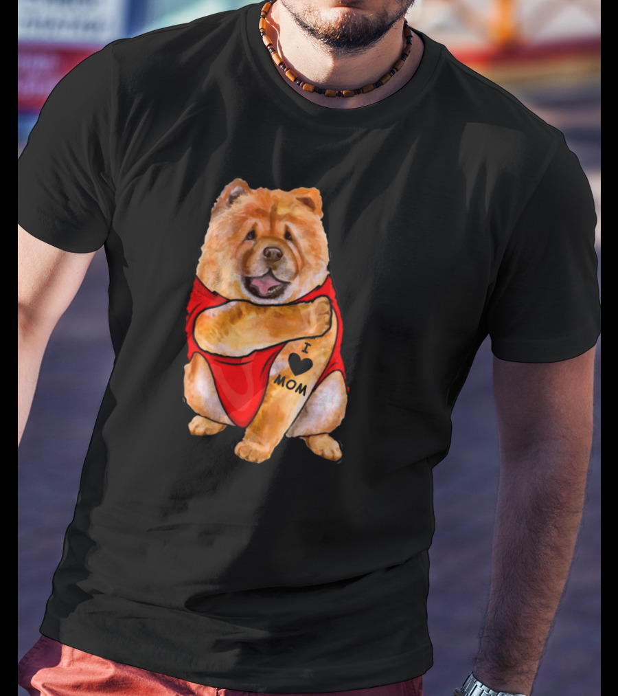 Tattoo I Love Mom Chow Chow Dog In Red T-Shirt