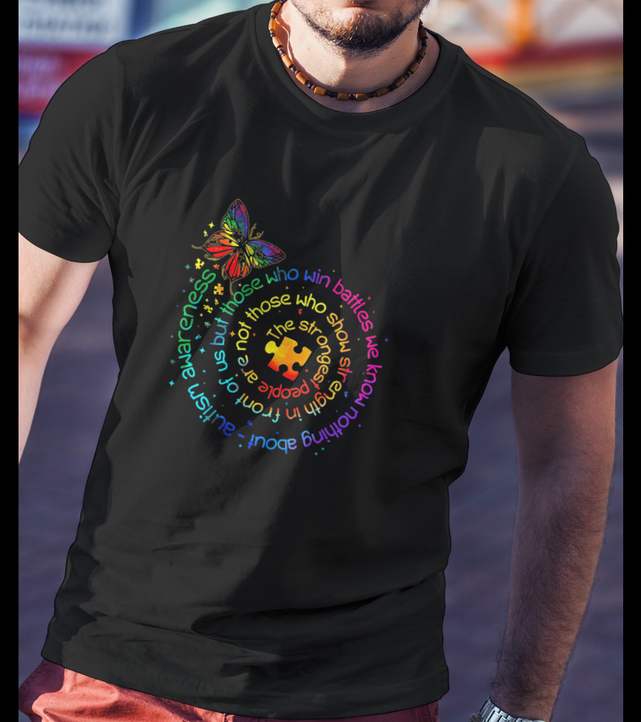 Autism Awareness Butterfly With Strongest Puzzle Piece T-Shirt
