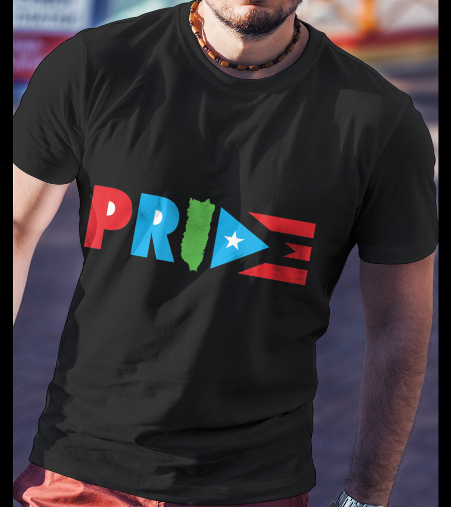 Pride Bandera Puerto Rico Flag Colors And Island Shape T-Shirt