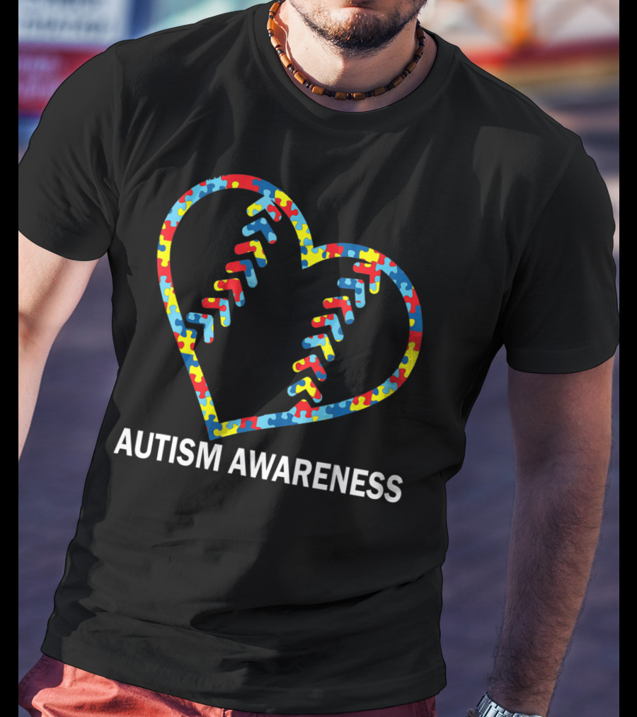Autism Awareness Heart Puzzle Baseball Softball T-Shirt