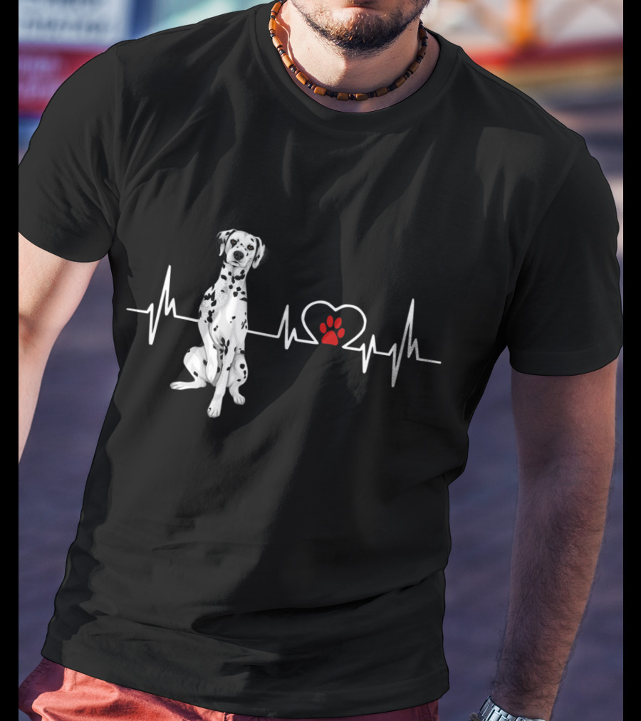 Dalmatian Heartbeat EKG Heart Paw Outline T-Shirt