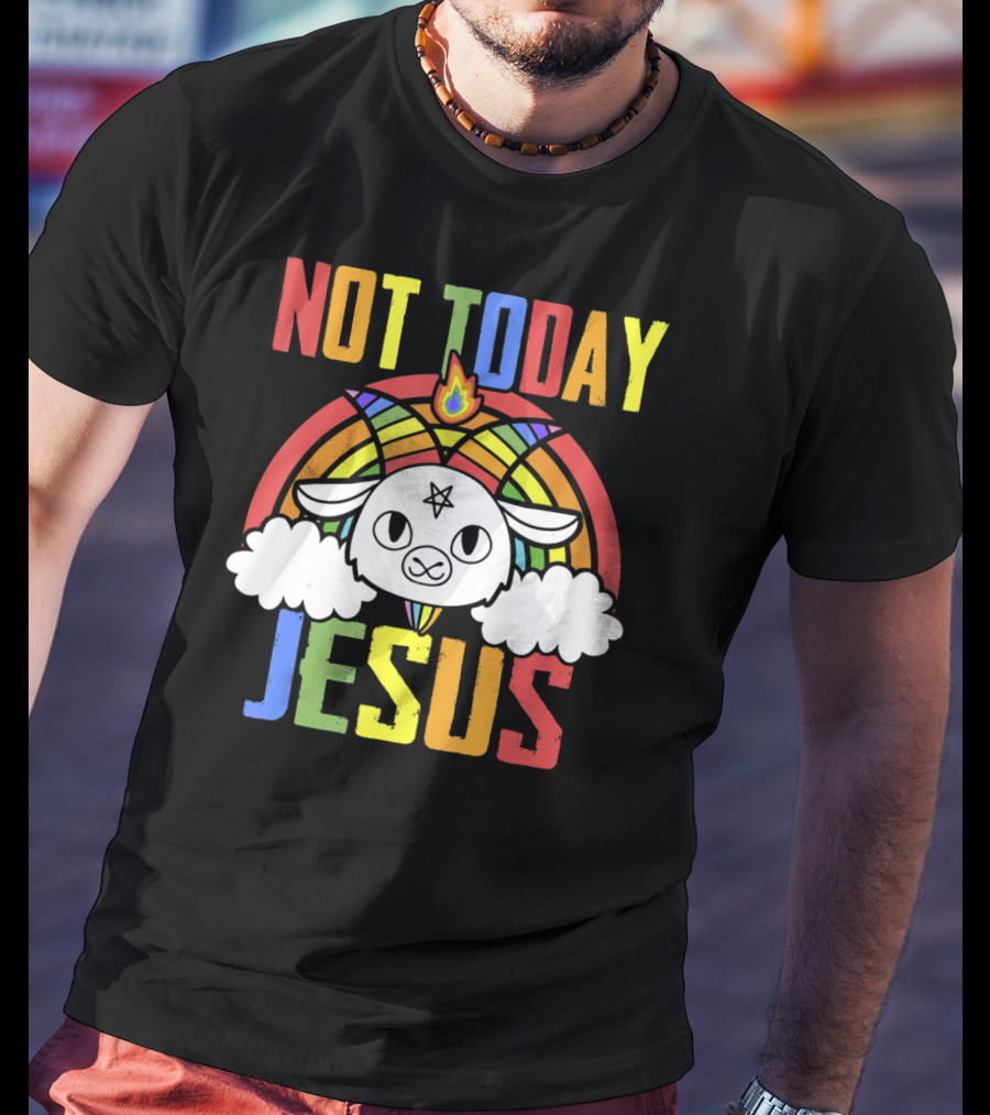 Not Today Jesus Unicorn Rainbow Emblem T-Shirt