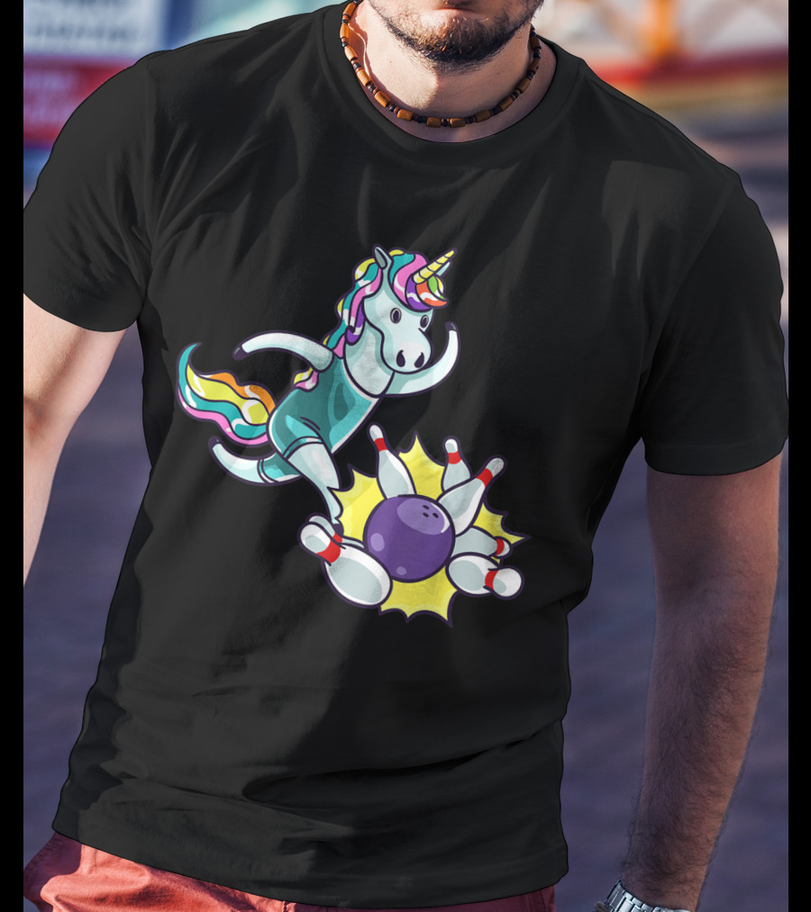 Bowling Unicorn Striking Pins USA Lover T-Shirt