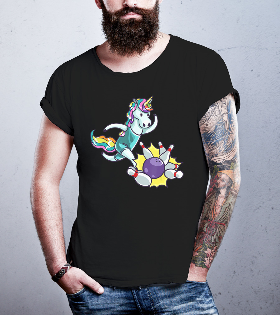 Bowling Unicorn Striking Pins USA Lover T-Shirt