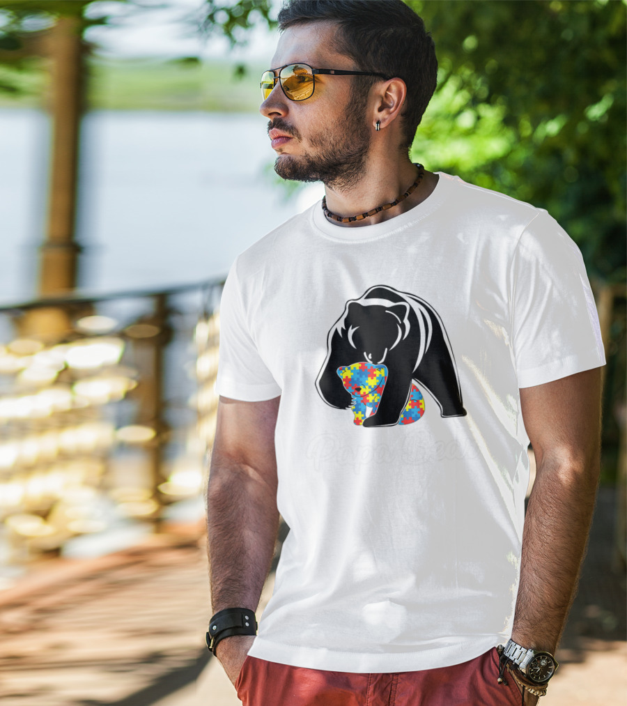 Papa Bear Autism Awareness Puzzle Bear Embrace T-Shirt