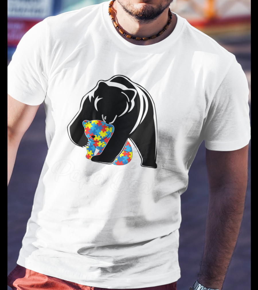 Papa Bear Autism Awareness Puzzle Bear Embrace T-Shirt