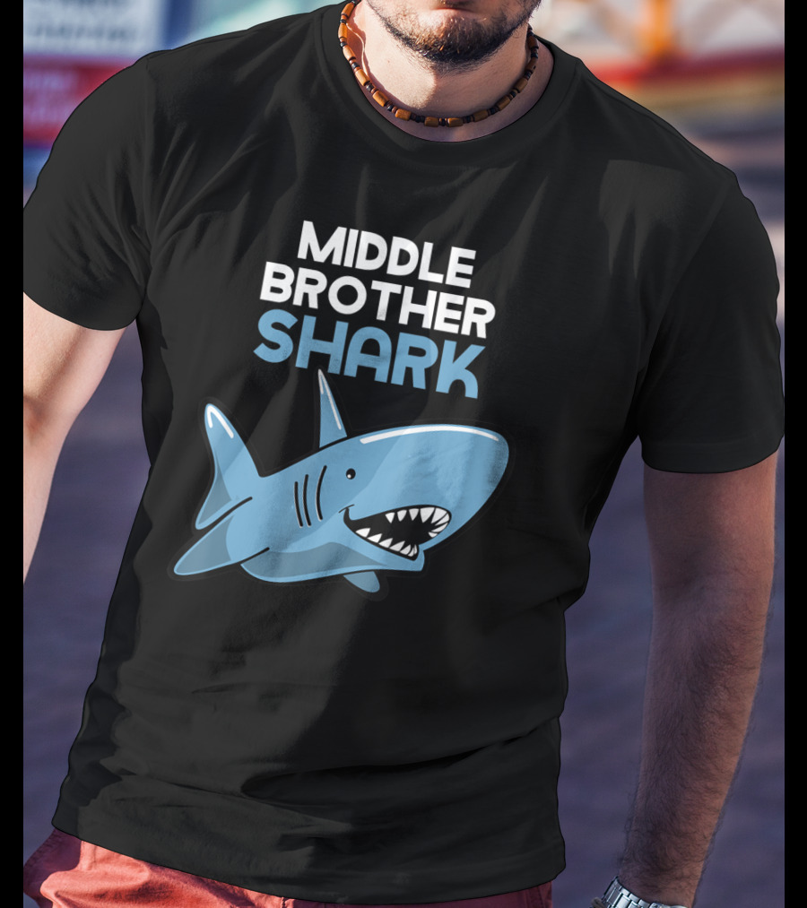 Middle Brother Shark Funny Family Cute Cartoon Shark T-Shirt