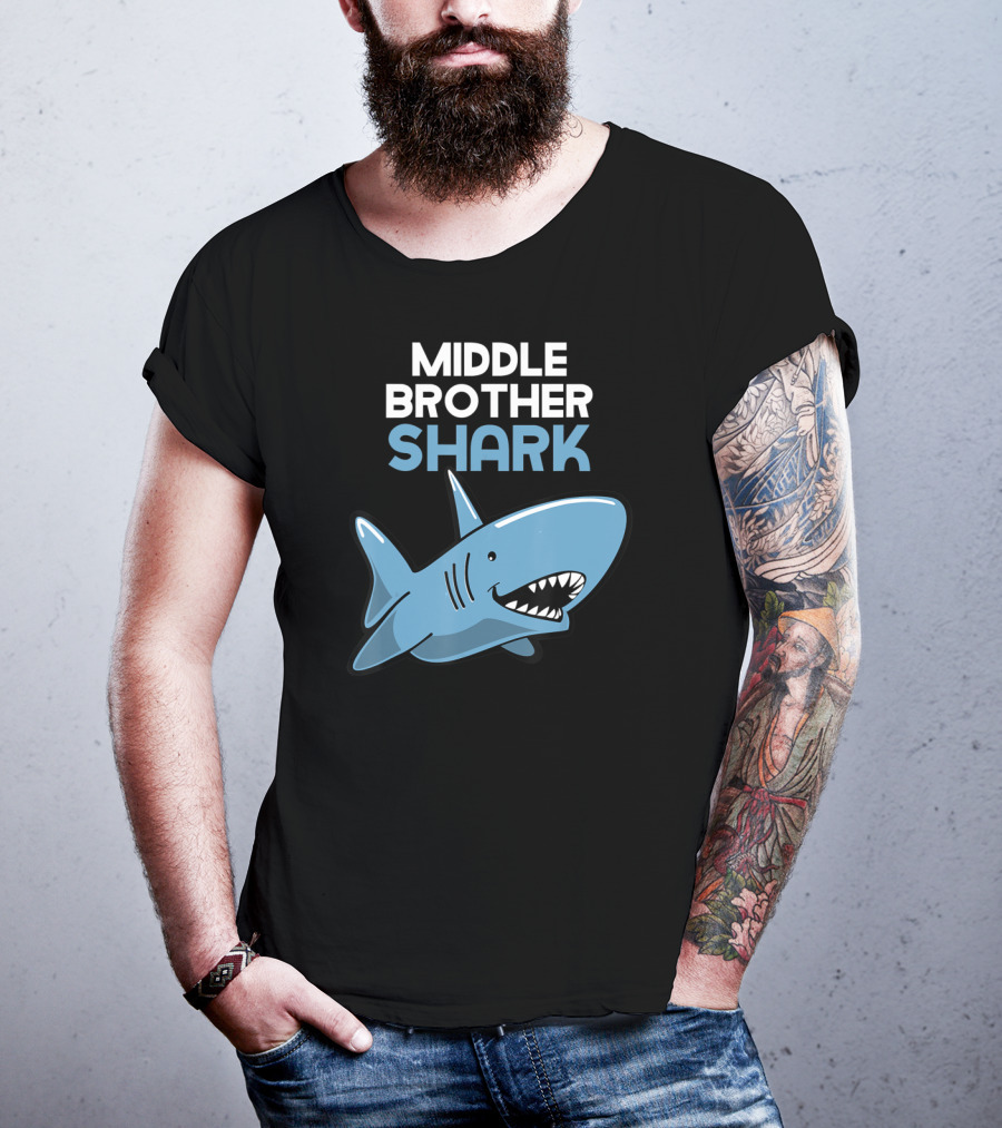 Middle Brother Shark Funny Family Cute Cartoon Shark T-Shirt