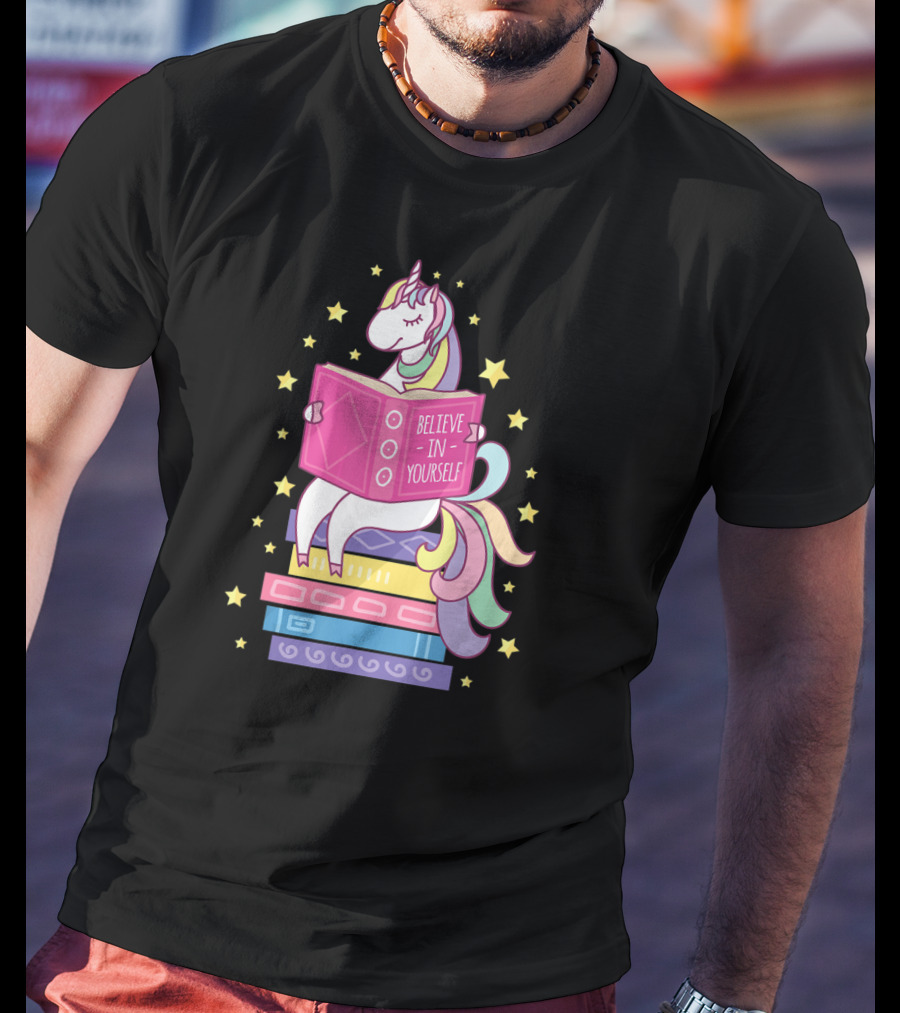 Believe In Yourself Unicorn Reading Library Books T-Shirt