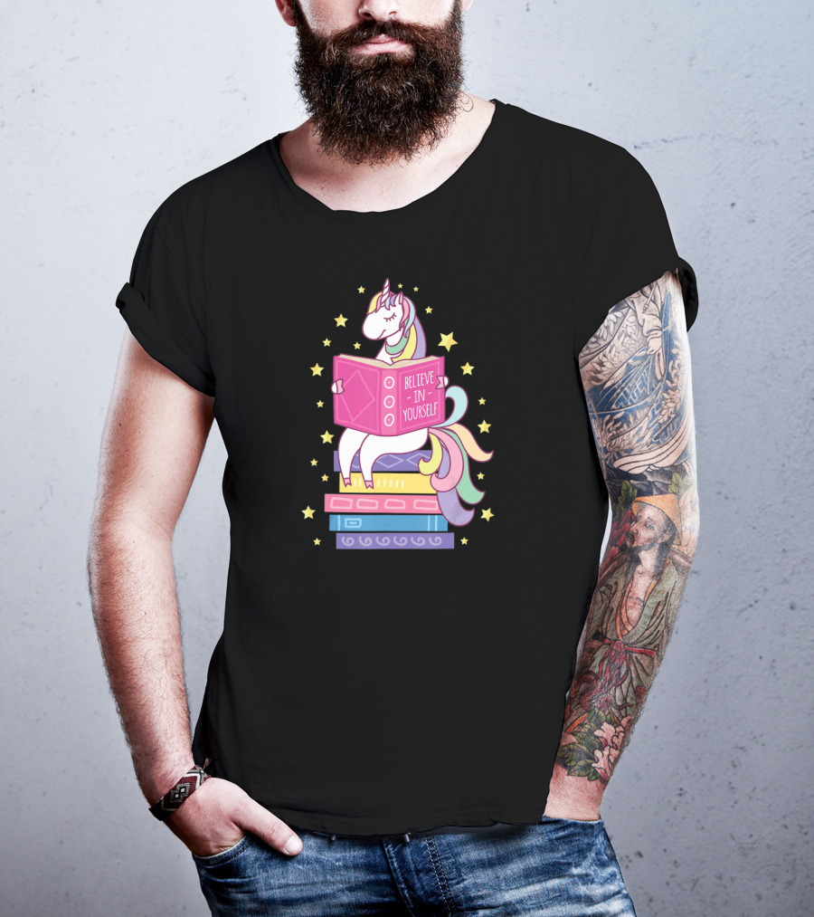 Believe In Yourself Unicorn Reading Library Books T-Shirt