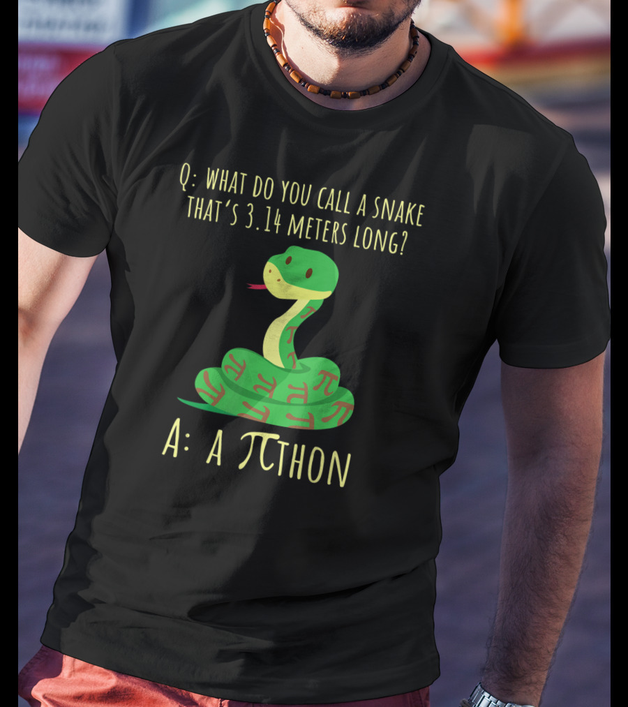 What Do You Call A Snake That's 3.14 Meters Long A Pi-thon Python Pithon Pi Math Teacher Pi Day T-Shirt